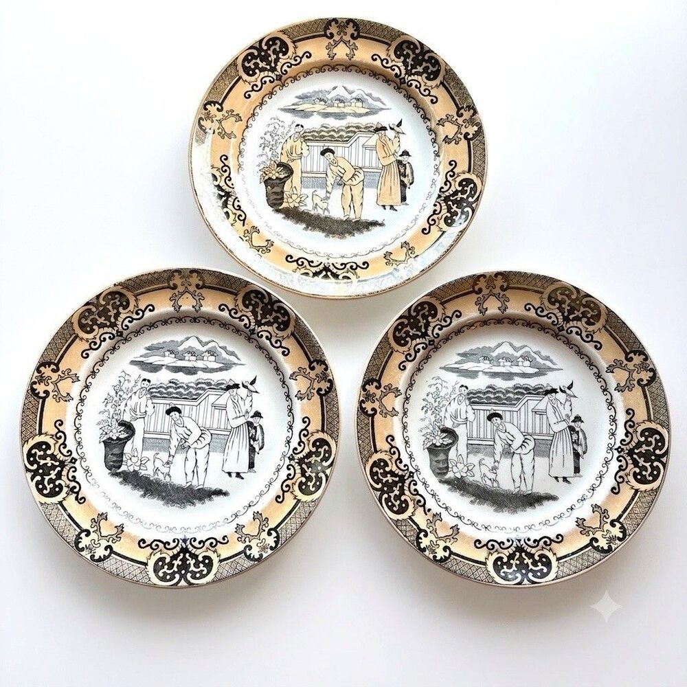 Set of 3 Antique Petrus Regout Maastricht "Sana" Plates – Dutch Transferware - Picture 1 of 16